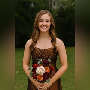 B2 by Jasmine Strapless Taffeta Copper Brown Prom Dress Evening Gown Size 4